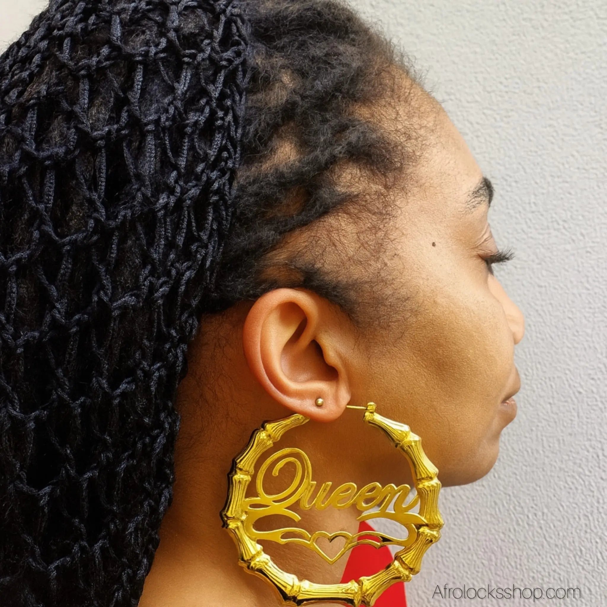 Bouclesoreillesbambouhoopsplaqueorqueen3 - Afro Locks Shop