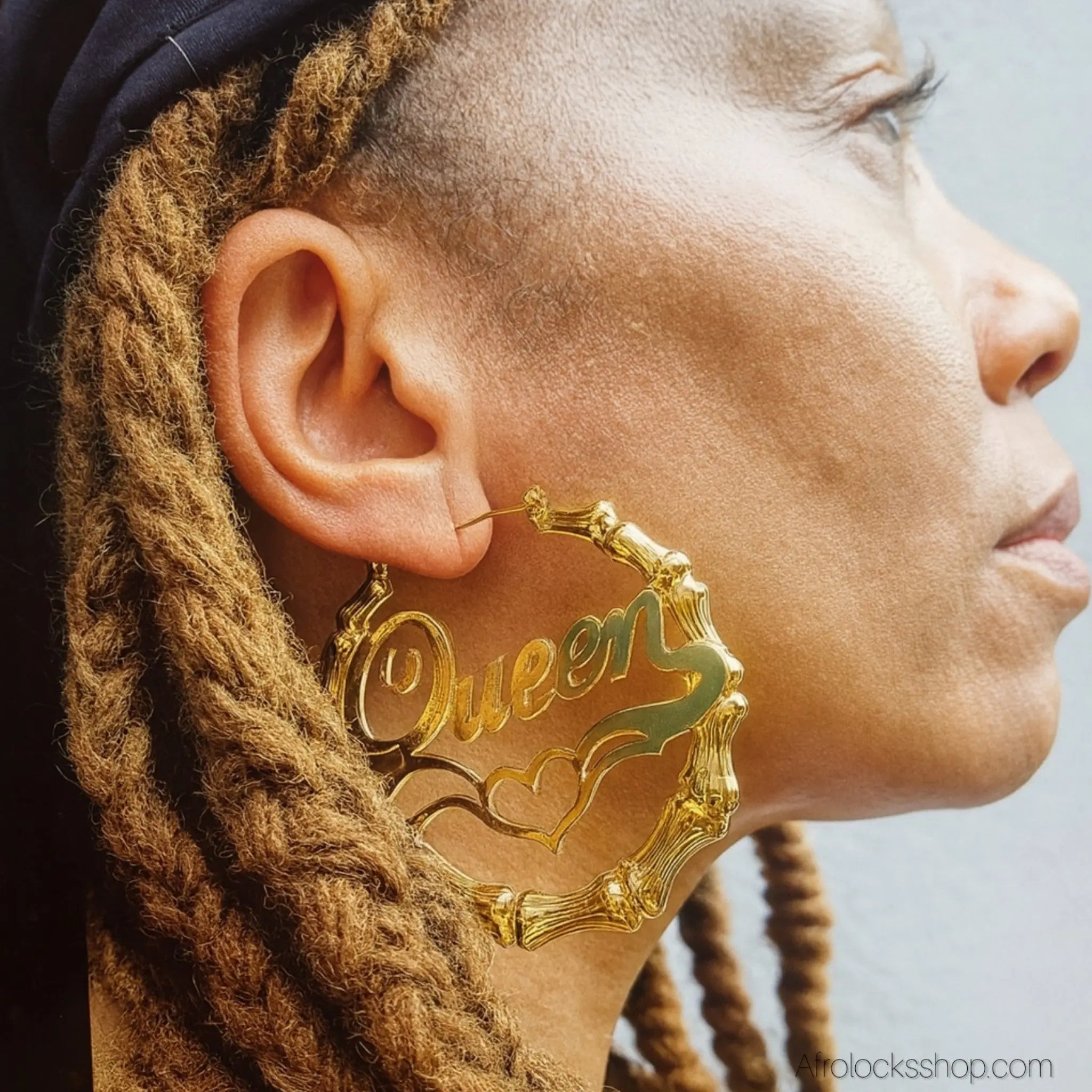 Bouclesoreillesbambouhoopsplaqueorqueen5 - Afro Locks Shop