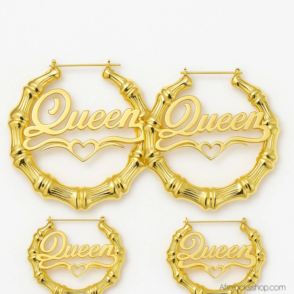 Bouclesoreillesbambouhoopsplaqueorqueen7 - Afro Locks Shop
