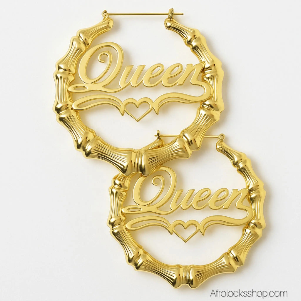 Bouclesoreillesbambouhoopsplaqueorqueen8 - Afro Locks Shop