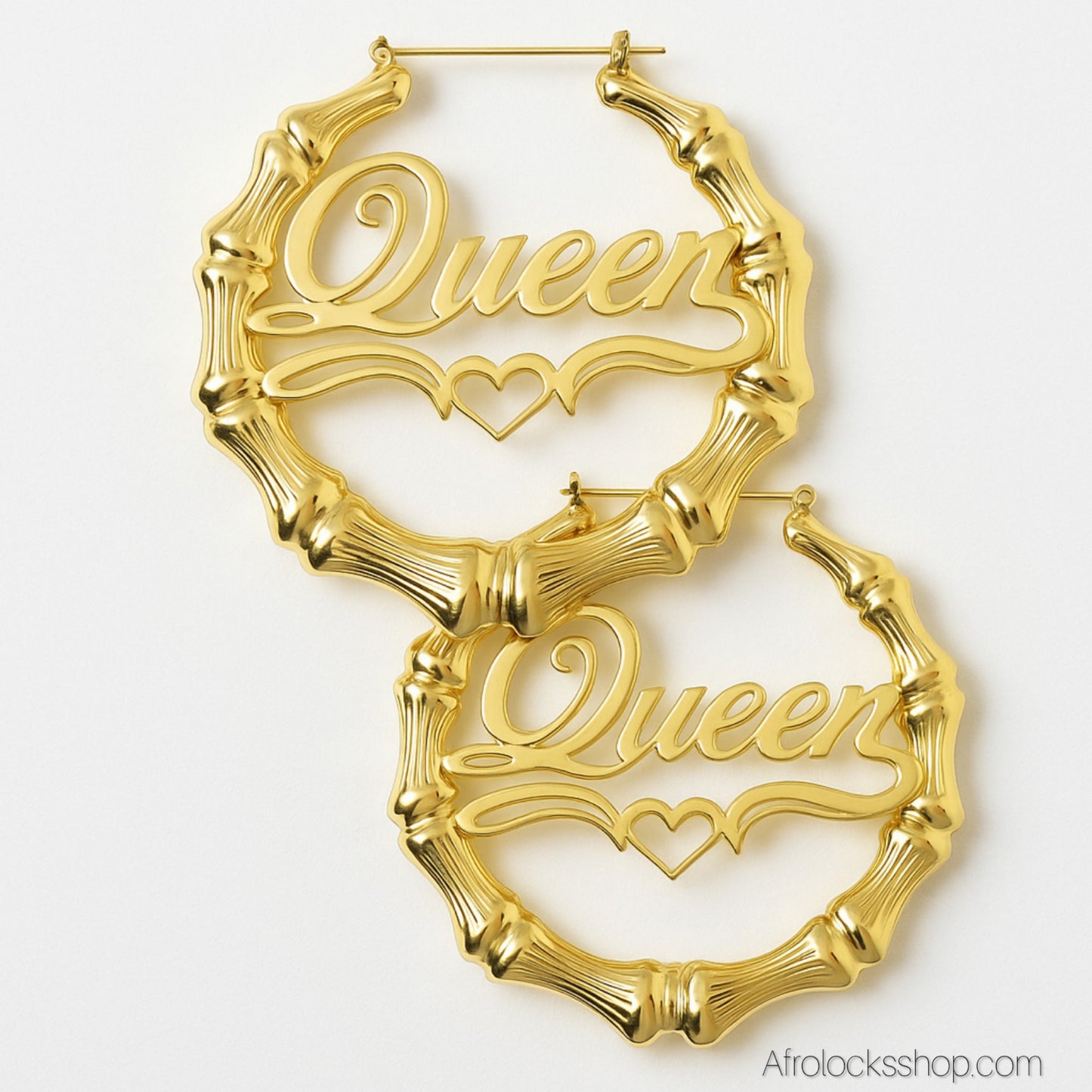 Boucles d’oreilles « Queen » en bambou – 👑 plaqué or premium – 3 tailles (10 cm, 6 cm, 3 cm)