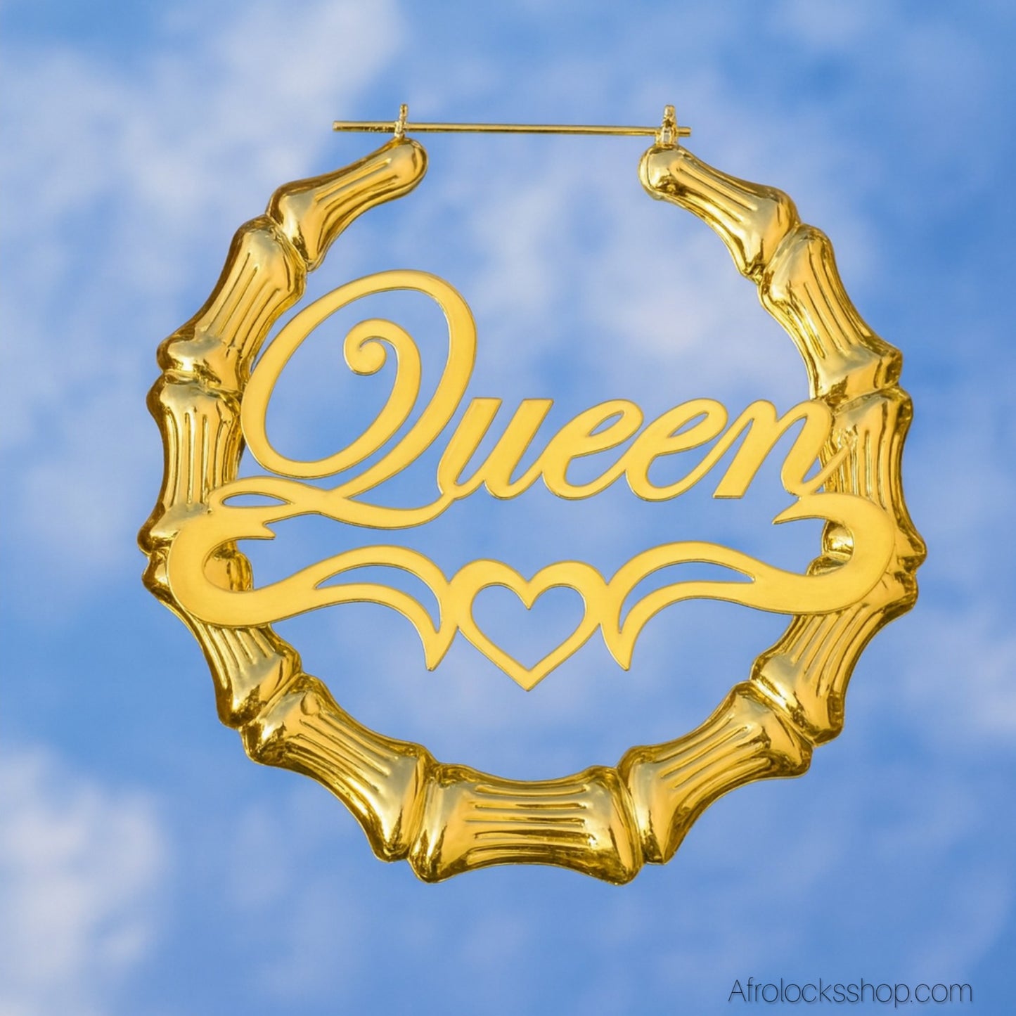 Boucles d’oreilles « Queen » en bambou – 👑 plaqué or premium – 3 tailles (10 cm, 6 cm, 3 cm)