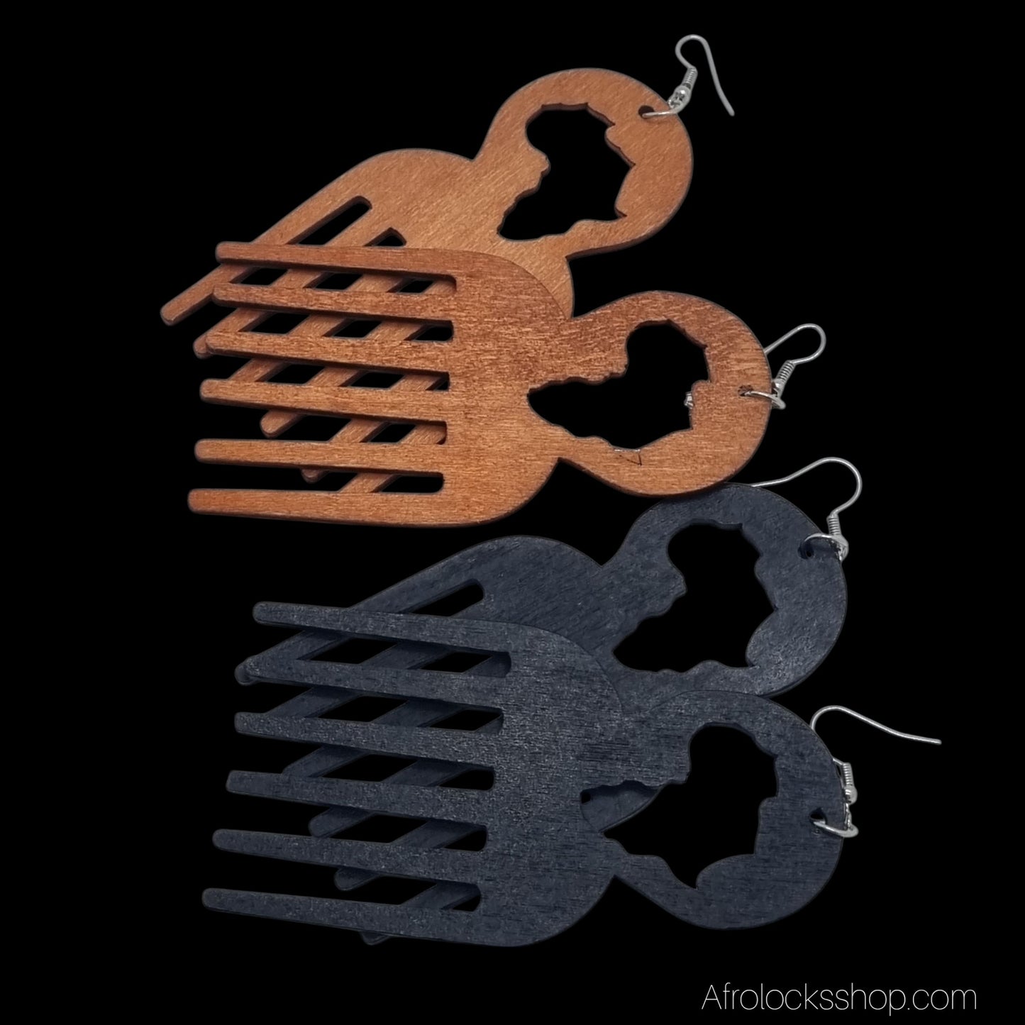 Boucles d’oreilles artisanales en bois – Peigne africain & symbole Adinkra - 2 coloris