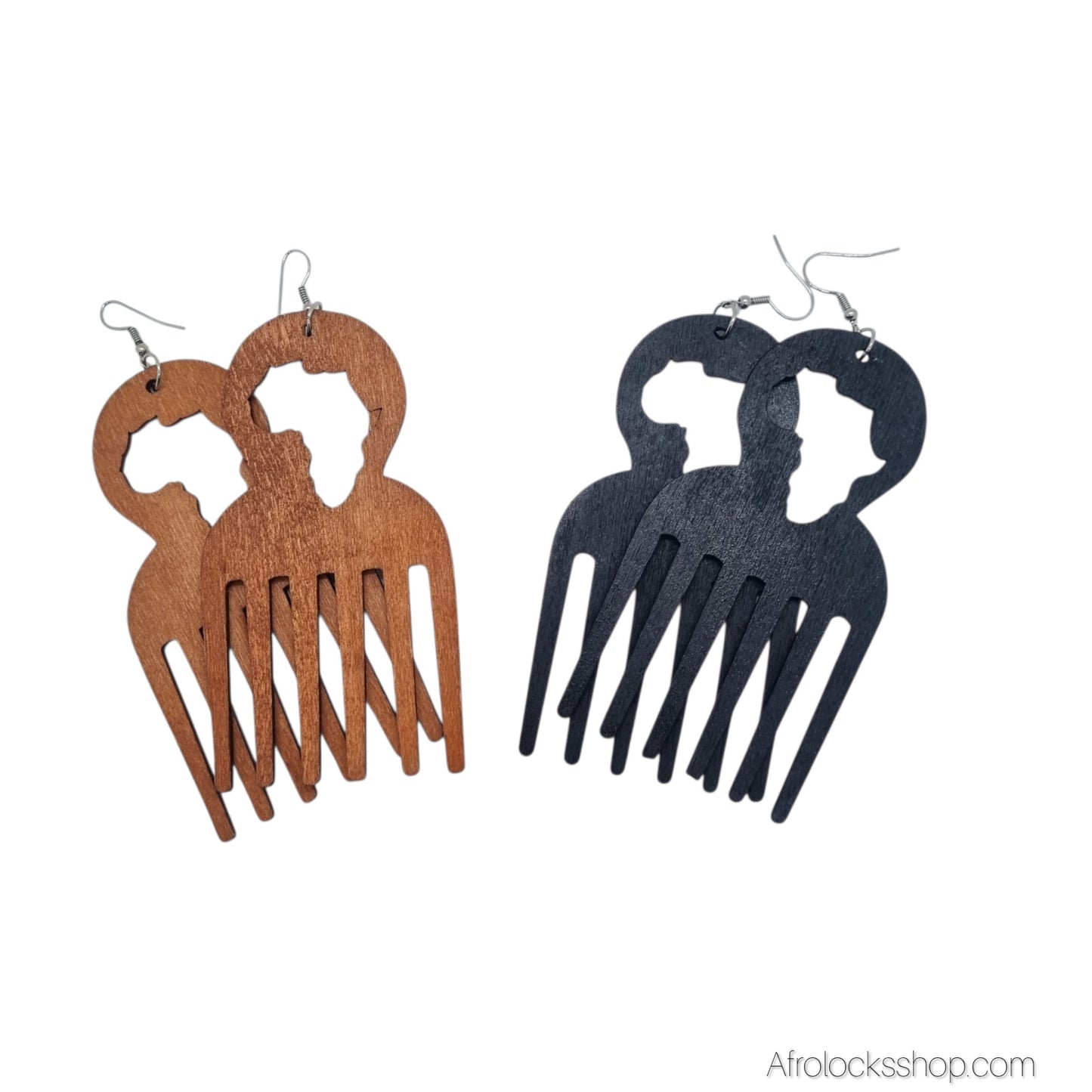 Boucles d’oreilles artisanales en bois – Peigne africain & symbole Adinkra - 2 coloris