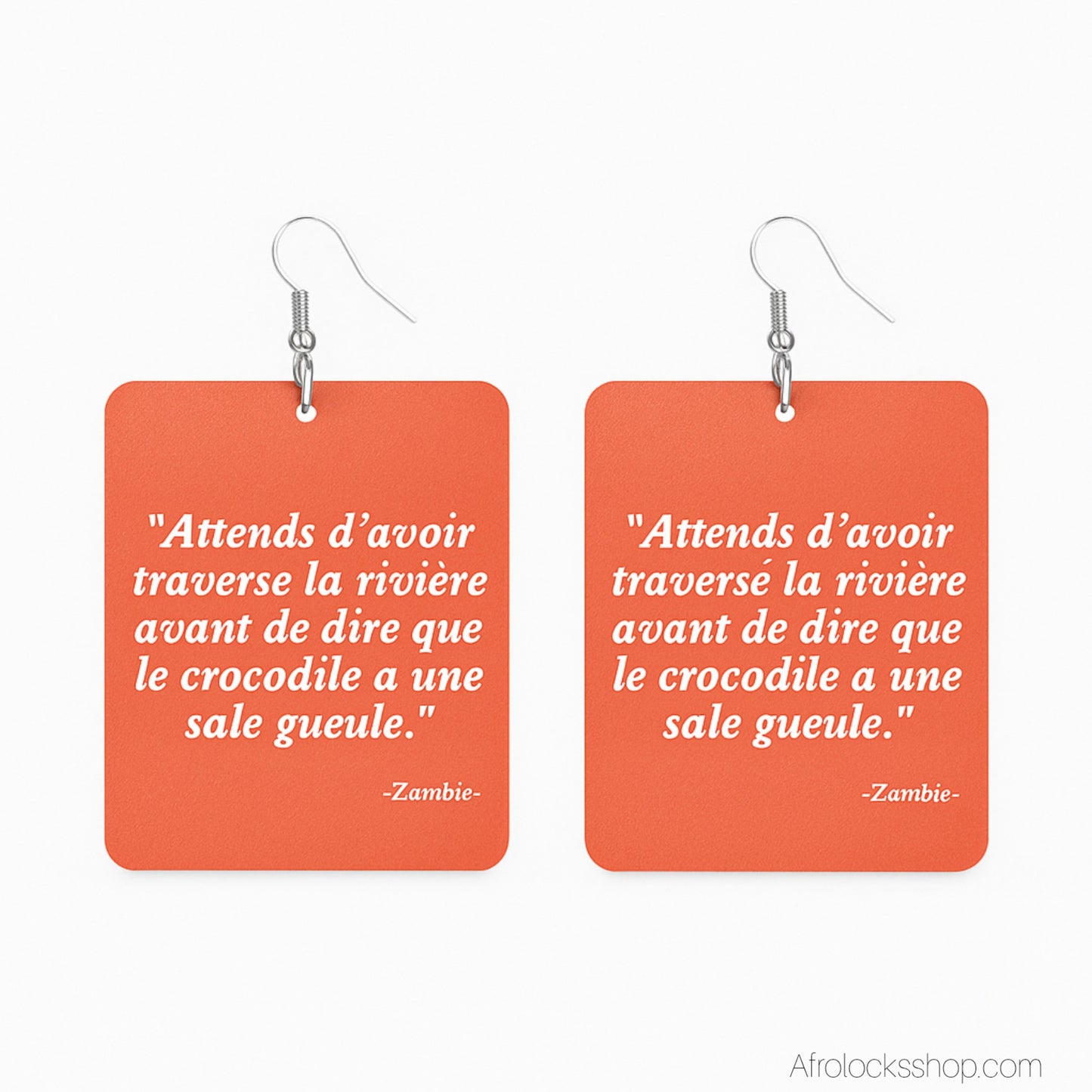 Boucles d’oreilles proverbe africain de Zambie – bois léger 6×5 cm – recto-verso – mini-séries