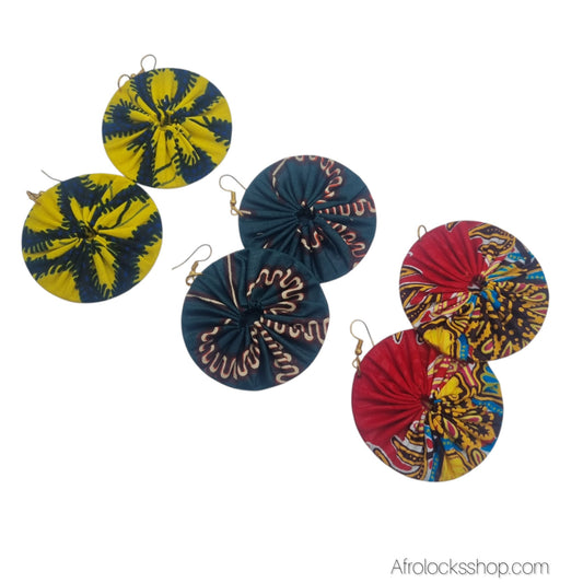 Boucles d’oreilles wax africain du Ghana – rondes 5 cm – bijoux artisanaux colorés
