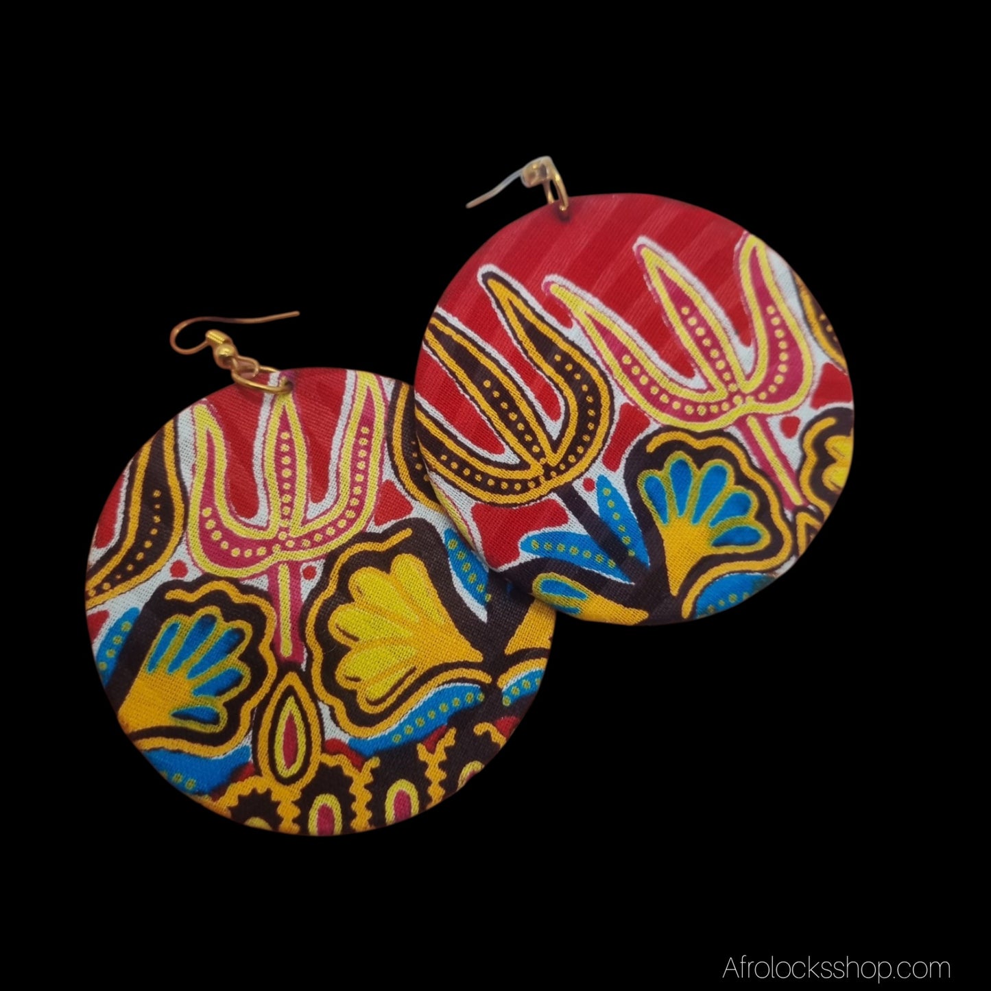 Boucles d’oreilles wax africain du Ghana – rondes 5 cm – bijoux artisanaux colorés