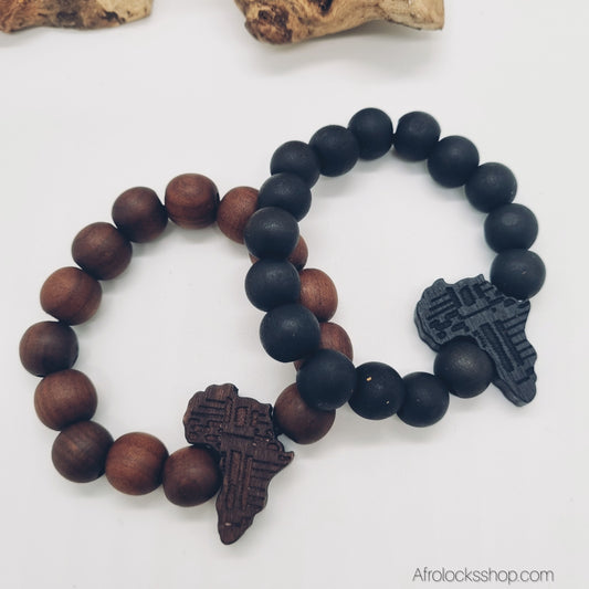 Bracelet en bois Afrique 🌍 – perles naturelles, élastique, unisexe (3 coloris)
