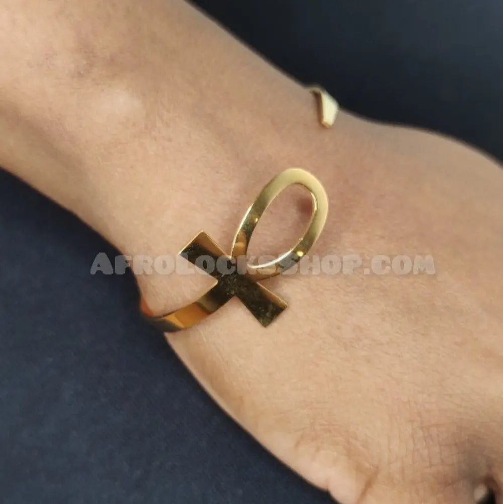 Bracelet_Ankh_jonc_dor_en_acier_inox_316L_rigide_ajustable - Afro Locks Shop
