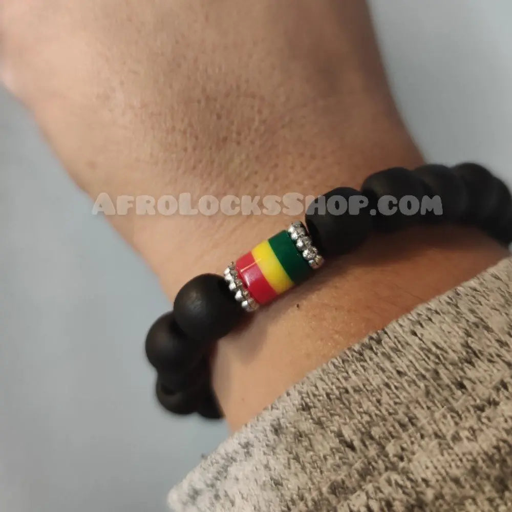 Bracelet_Rasta_perles_noires_tubes_avec_strass_lastiqu_unisexe - Afro Locks Shop