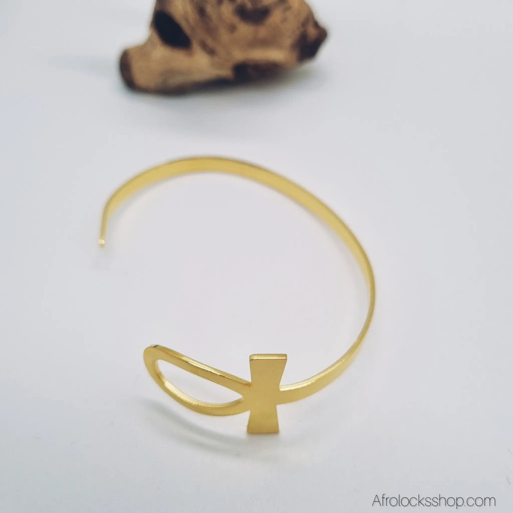 Bracelet_ankh_jonc_dore_acier_inox_4 - Afro Locks Shop