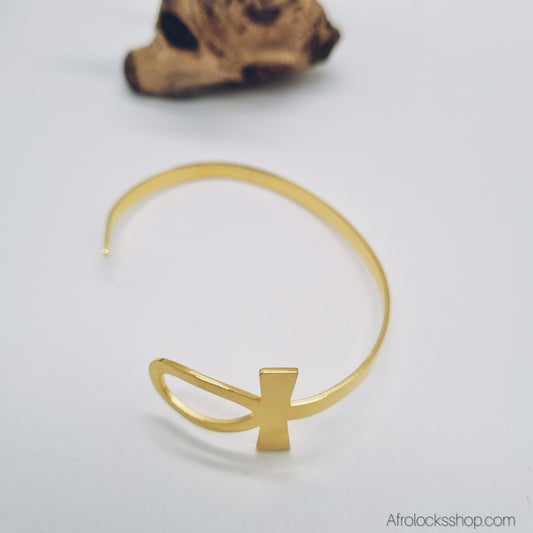 Bracelet Ankh – jonc doré en acier inox 316L, rigide & ajustable