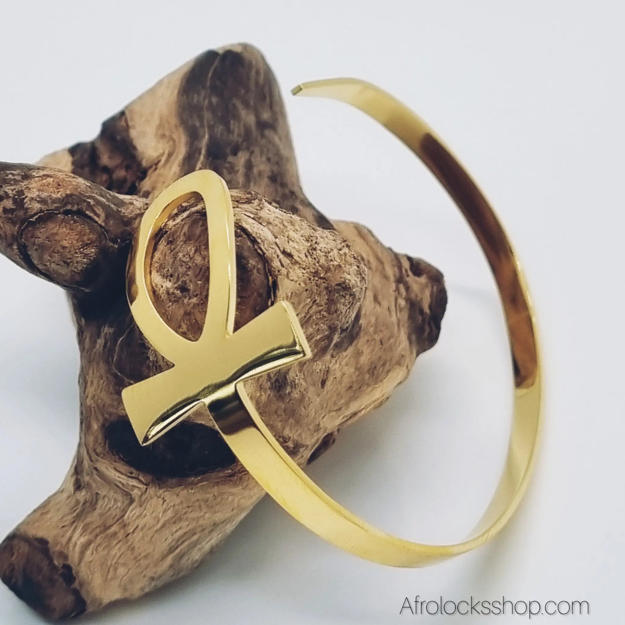 Bracelet_ankh_jonc_dore_acier_inox_5 - Afro Locks Shop