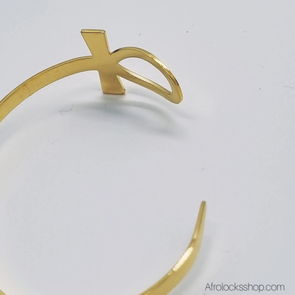 Bracelet_ankh_jonc_dore_acier_inox_6 - Afro Locks Shop