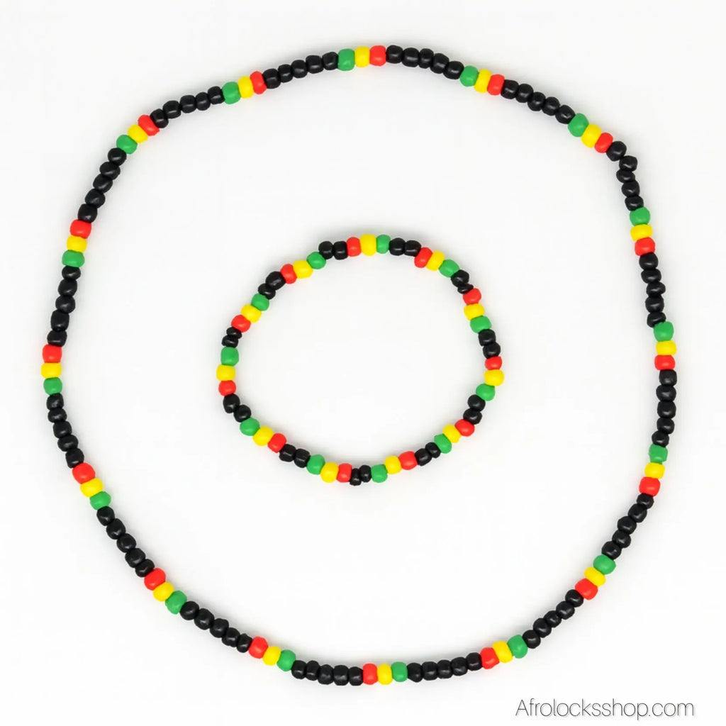 Bracelet_collier_perles_noir_rouge_jaune_vert - Afro Locks Shop