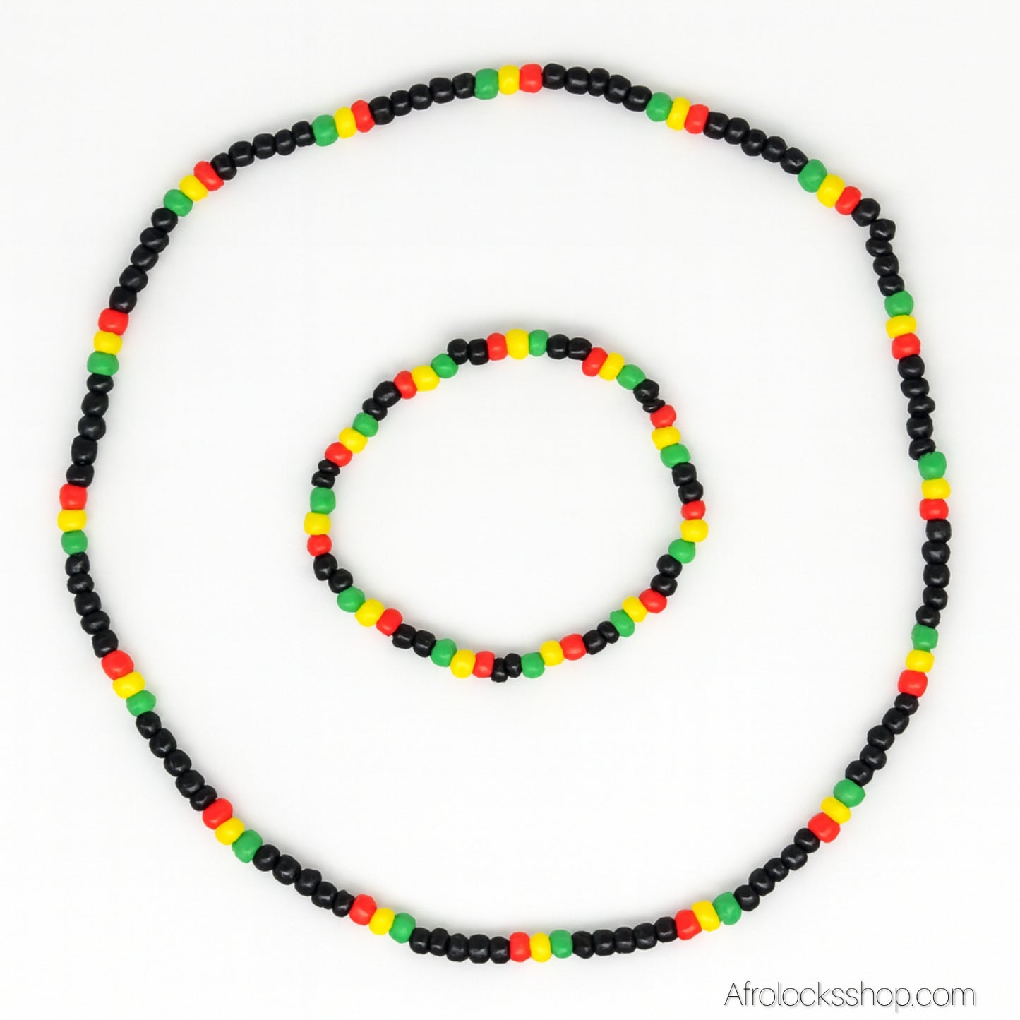 Collier et Bracelet Rasta en perles – fait main, élastique, unisexe