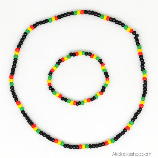 Collier et Bracelet Rasta en perles – fait main, élastique, unisexe