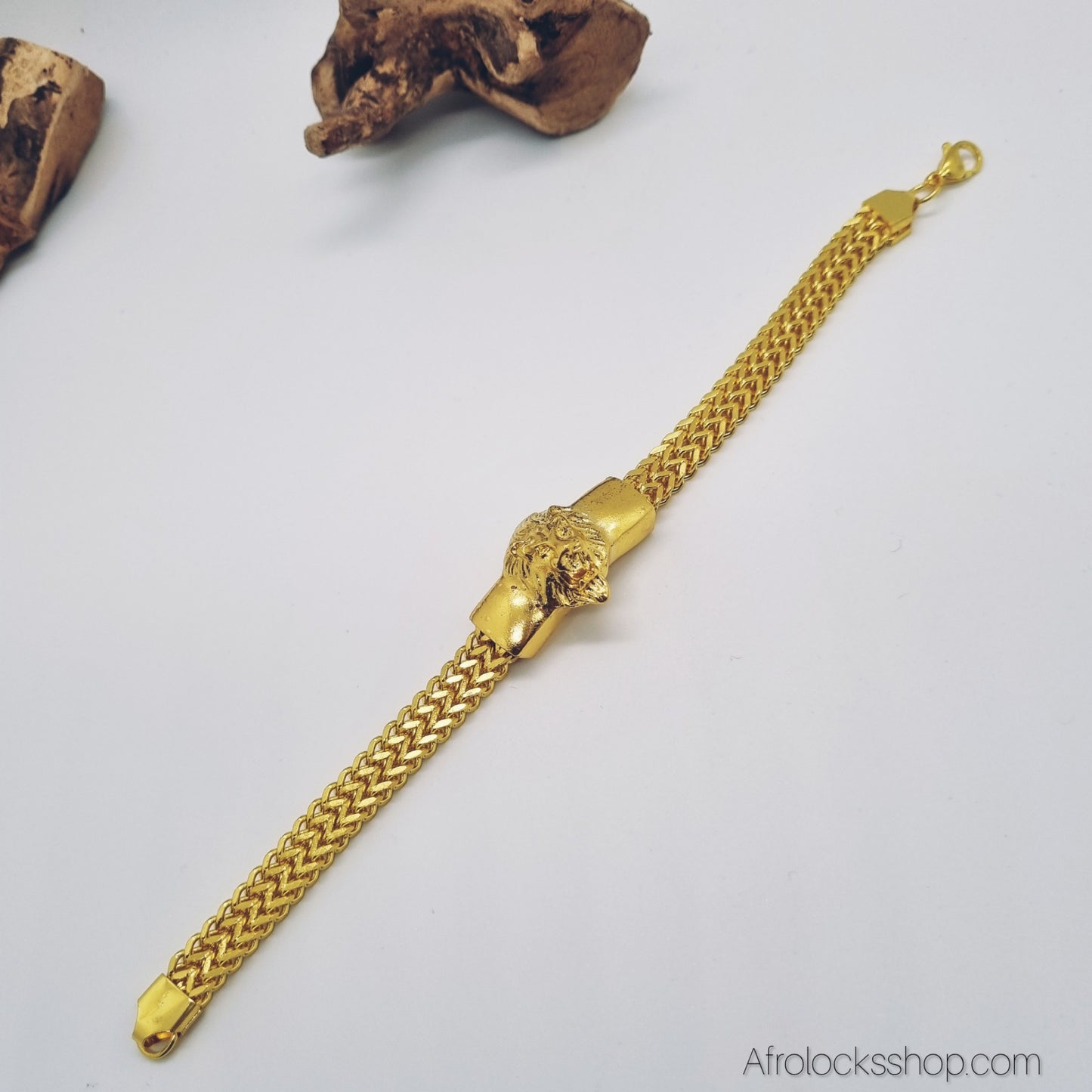 Bracelet lion acier inoxydable doré – gourmette 22 cm (80 g)