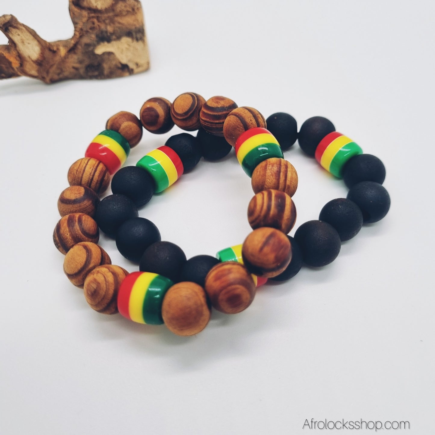 Bracelet perles Rasta élastiqué – Noir, Marron ou Lot de 2 (unisexe)