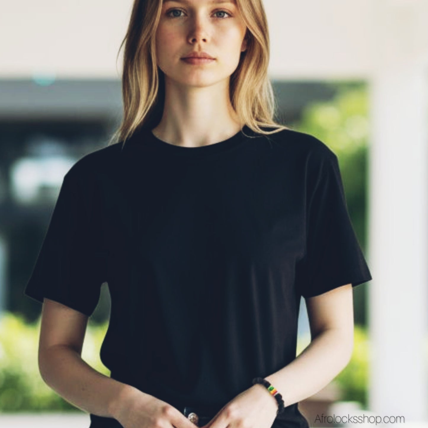 Bracelet Rasta – perles noires & tubes ❤️💛💚 avec strass – élastiqué (unisexe)