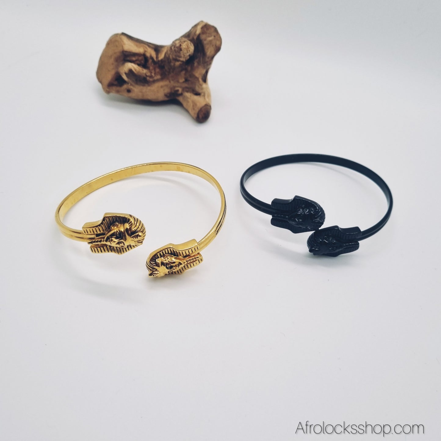 Bracelet Toutankhamon – acier inox 316L, rigide & ajustable (noir ou doré) – 22 g