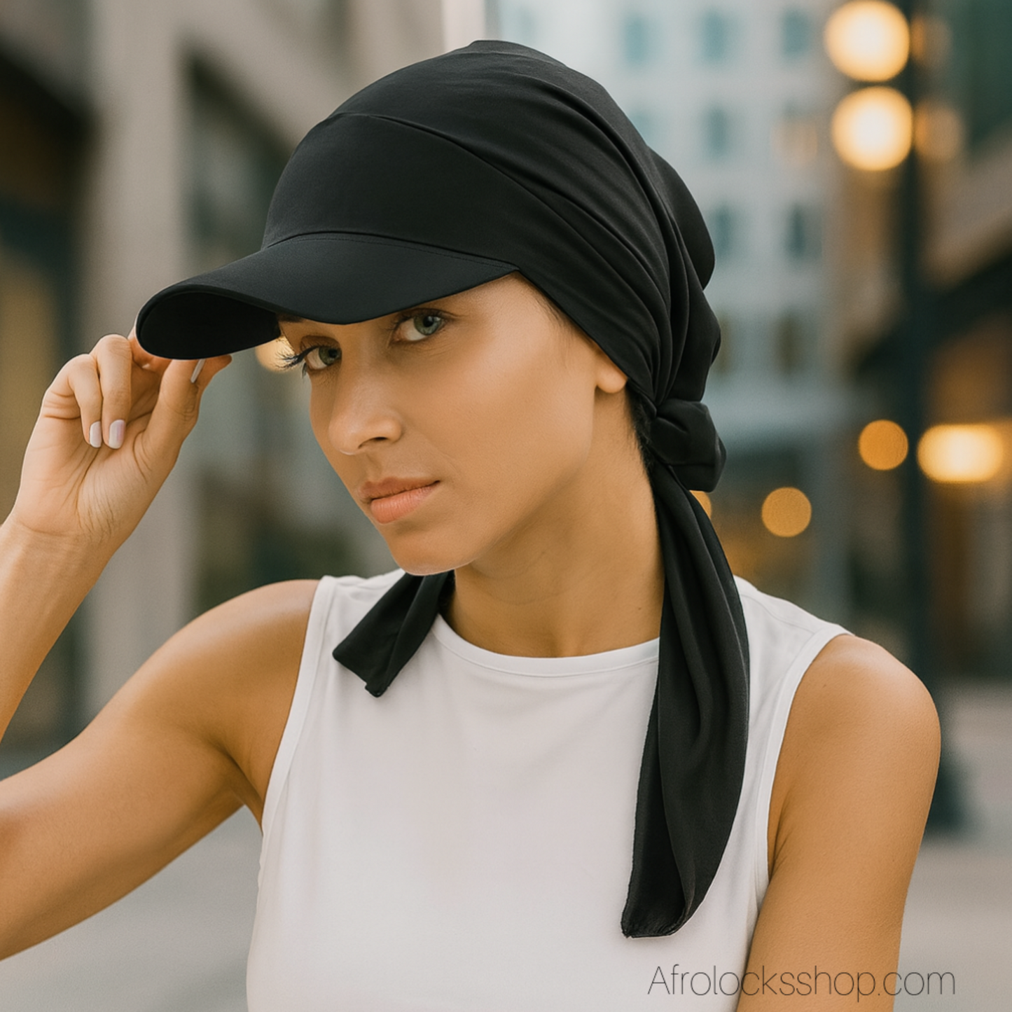 Casquette turban stretch noire – visière & grand volume 🧢