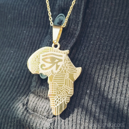 chaine avec pendentif decoupe afrique acier inoxydable dore