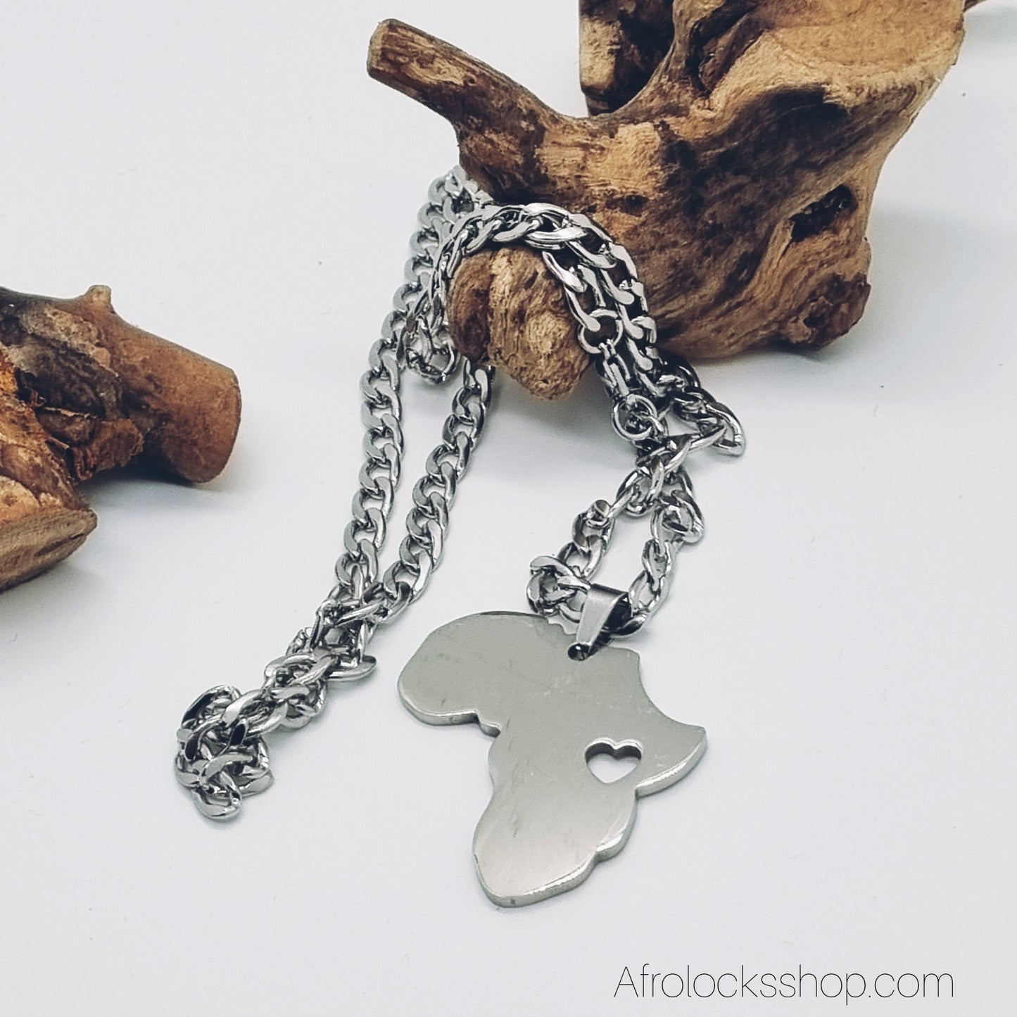 Collier “Africa Love” – Maille Gourmette 60 cm (Acier Inoxydable)