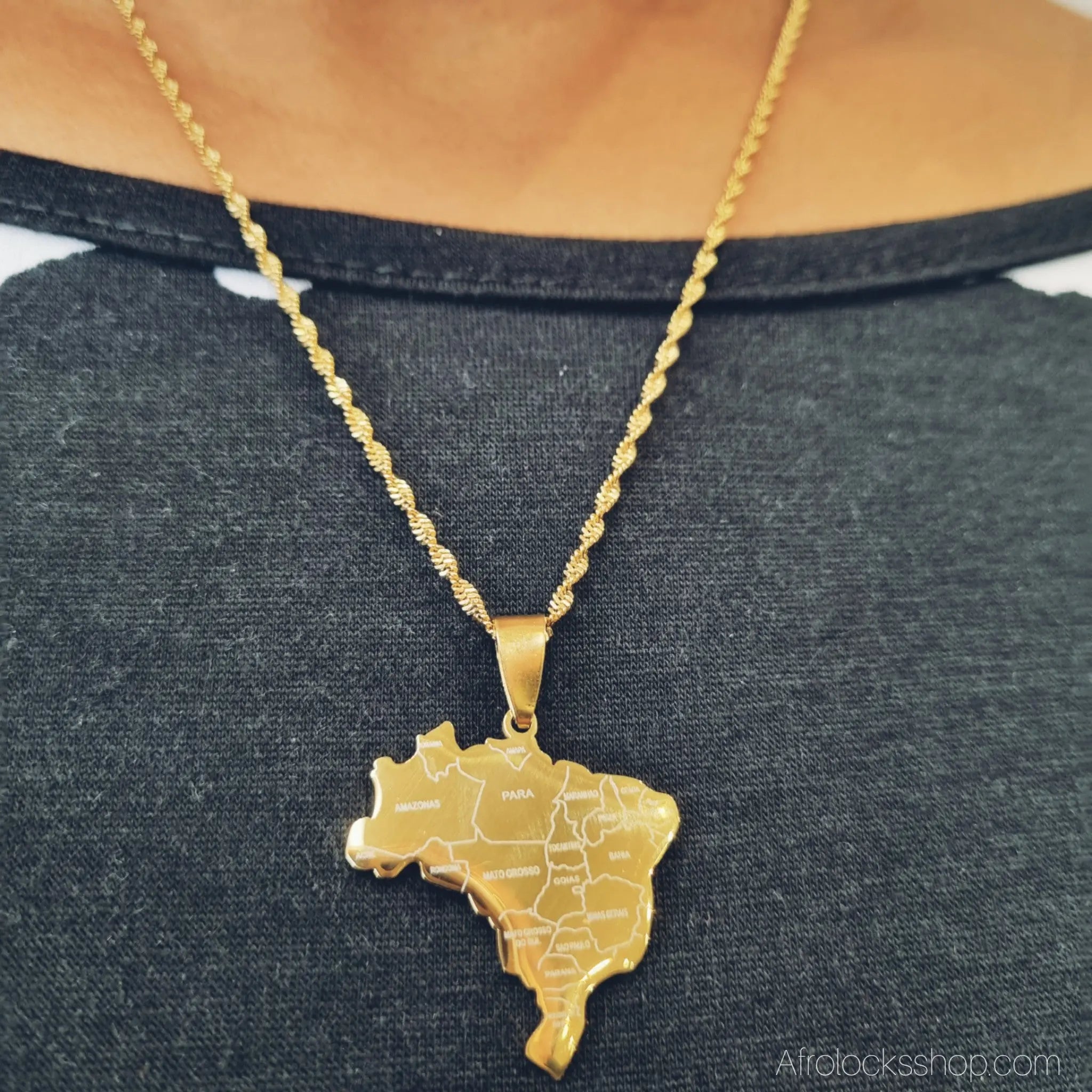 Chaine-pendentif-carte-bresil - Afro Locks Shop