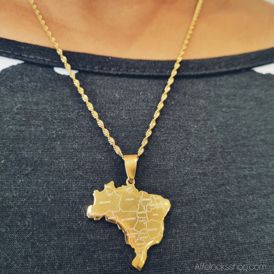 collier bresil avec nom des etats acier inoxydable dore
