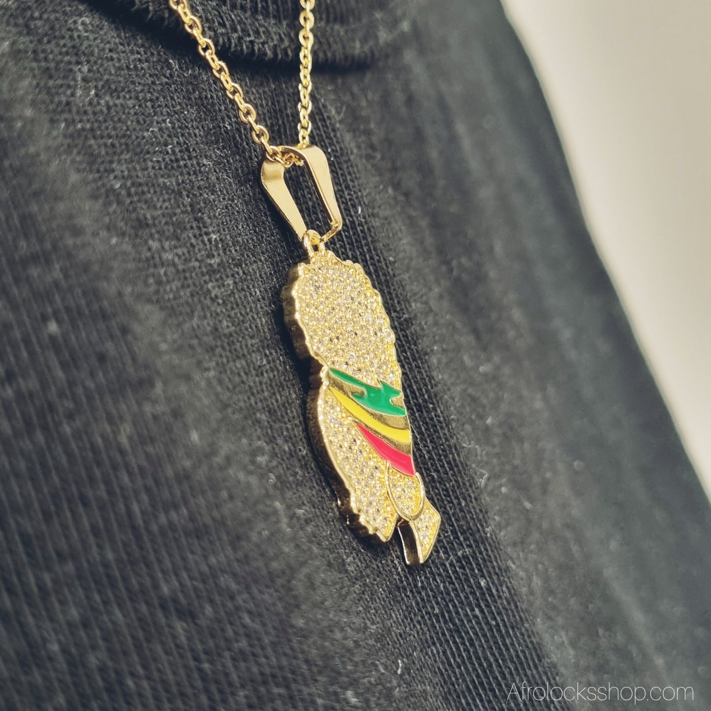 Pendentif “Tête Afro” rasta – acier inoxydable & strass | Charm mousqueton ou Collier chaîne 50 cm