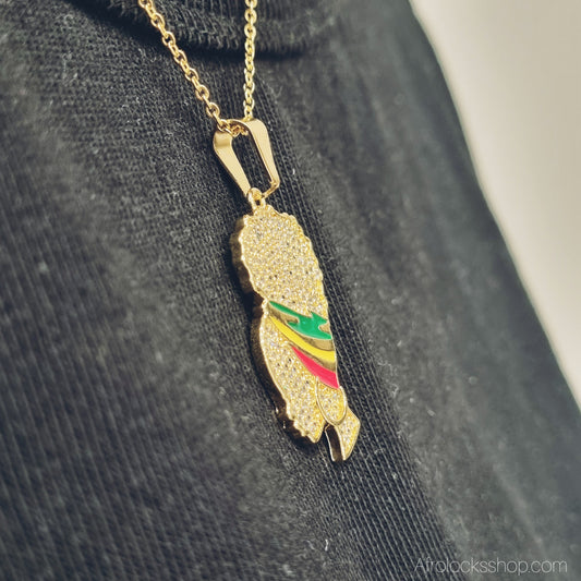 Pendentif “Tête Afro” rasta – acier inoxydable & strass | Charm mousqueton ou Collier chaîne 50 cm