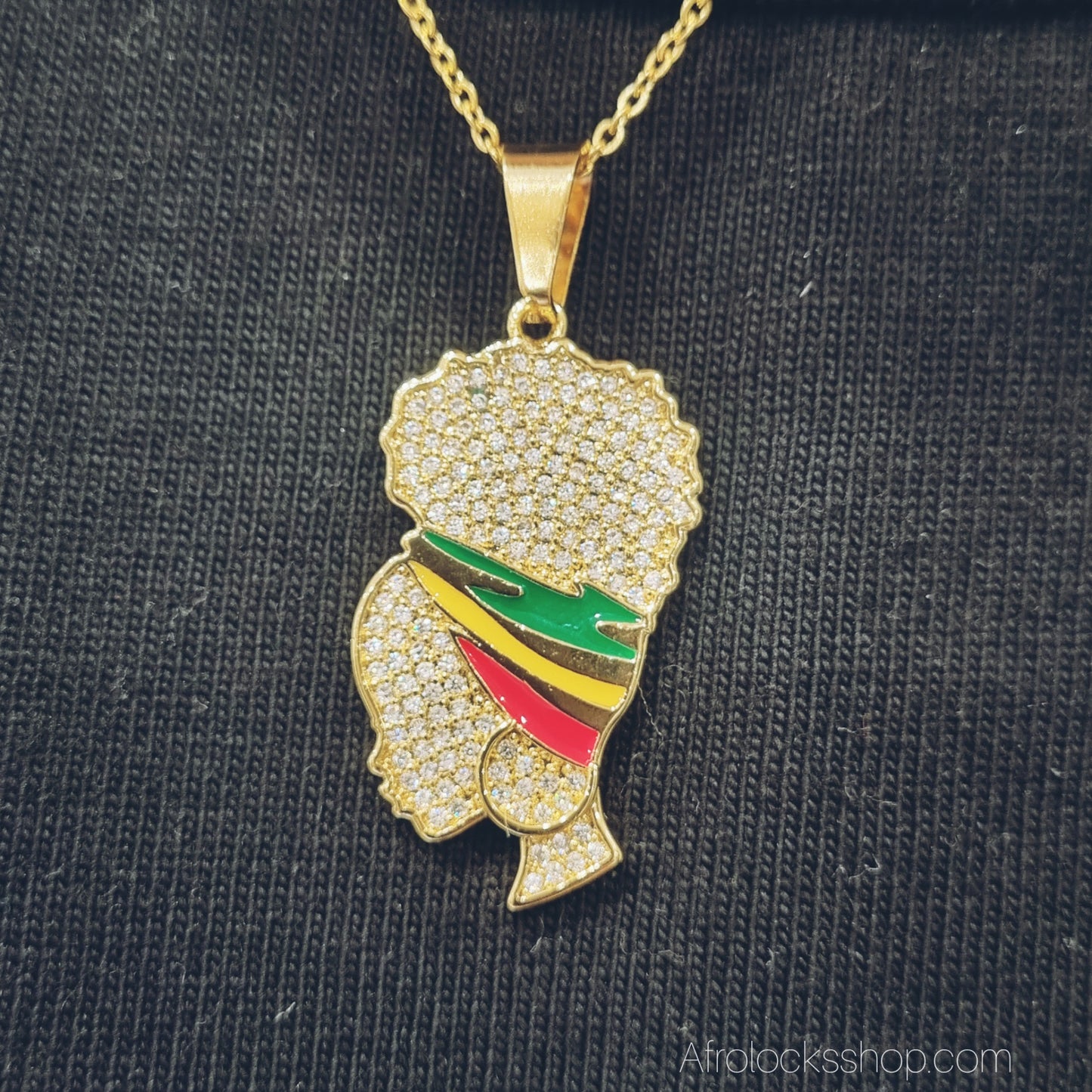 Pendentif “Tête Afro” rasta – acier inoxydable & strass | Charm mousqueton ou Collier chaîne 50 cm