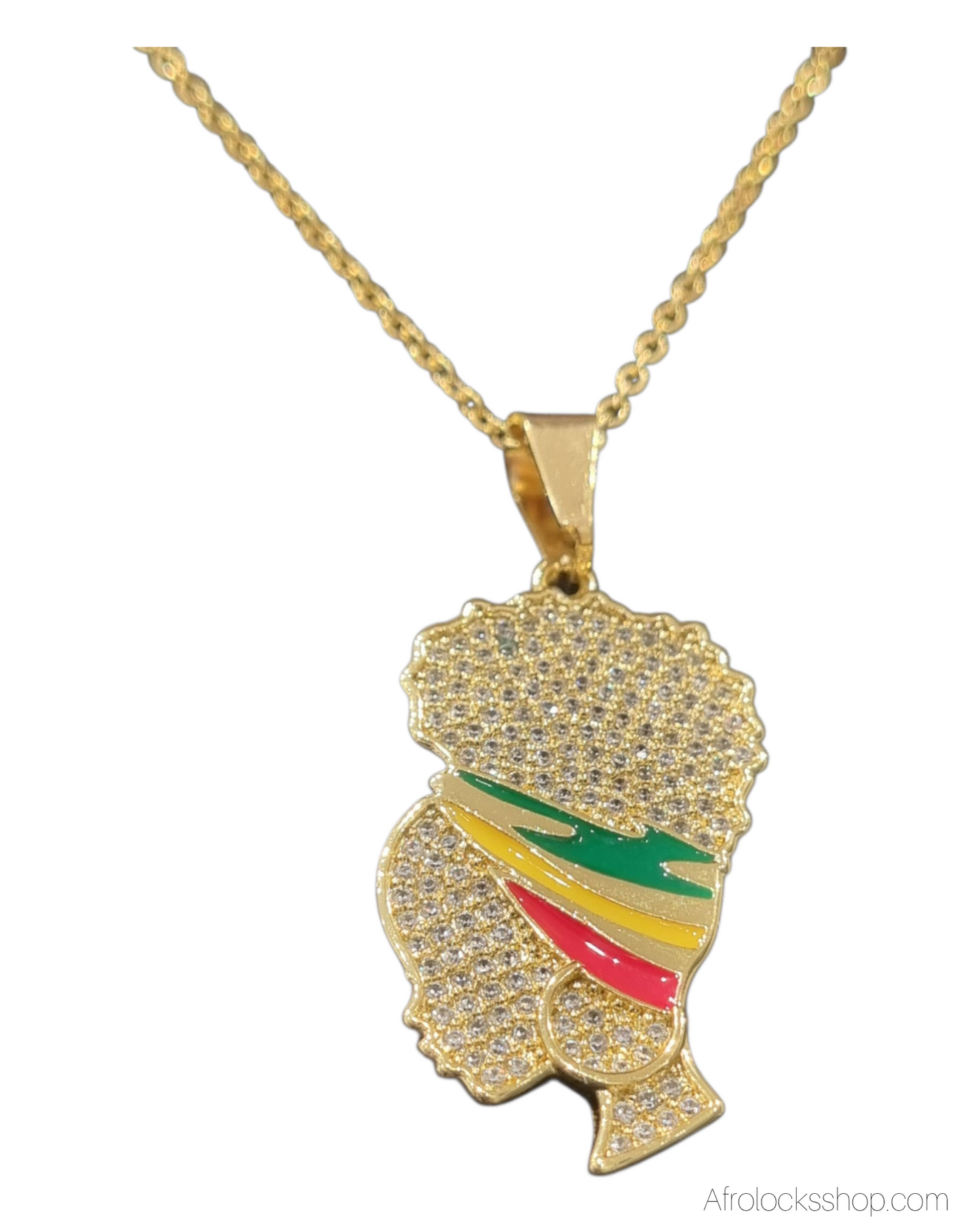 Pendentif “Tête Afro” rasta – acier inoxydable & strass | Charm mousqueton ou Collier chaîne 50 cm