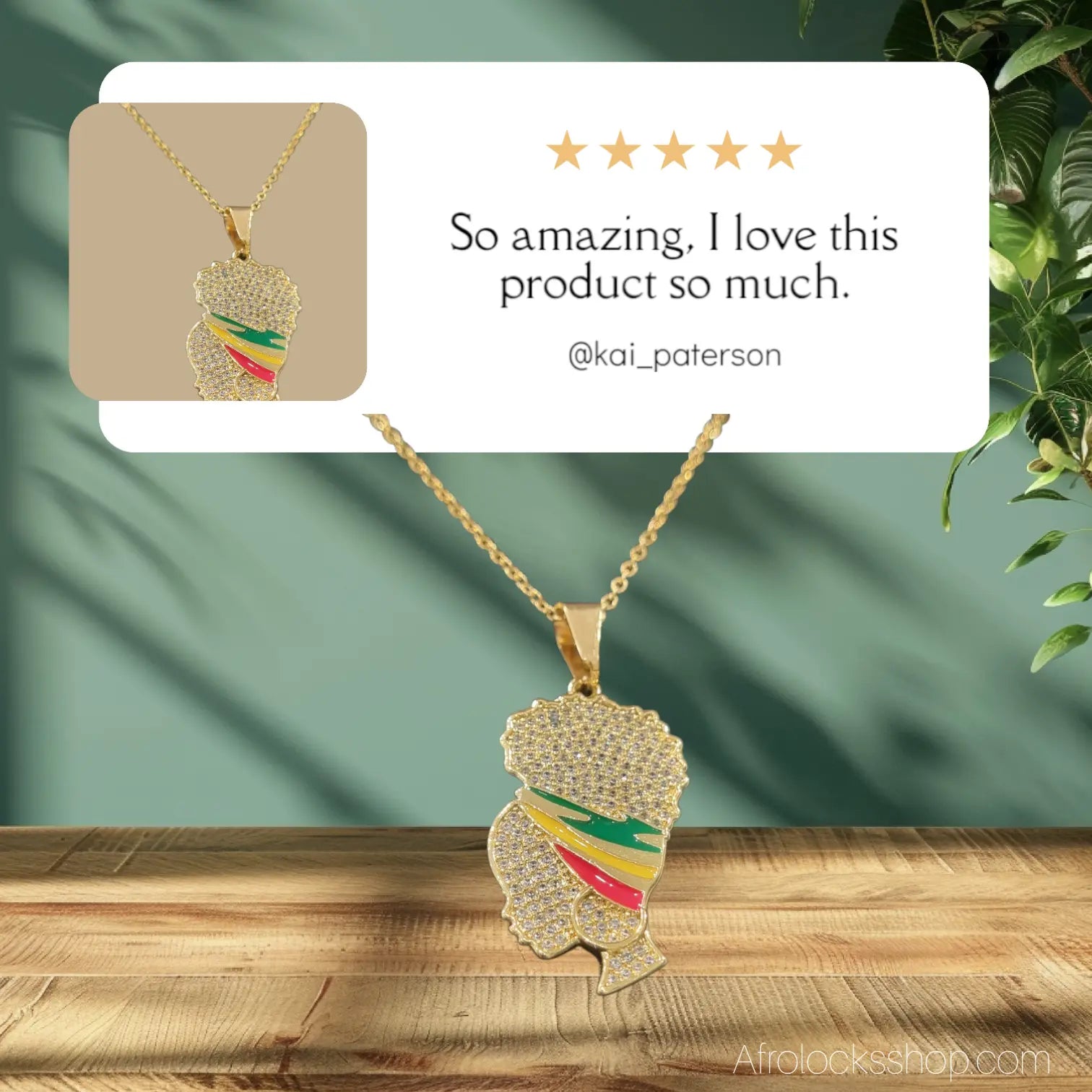Chaine-pendentif-tete-afro-strass-rasta-05 - Afro Locks Shop