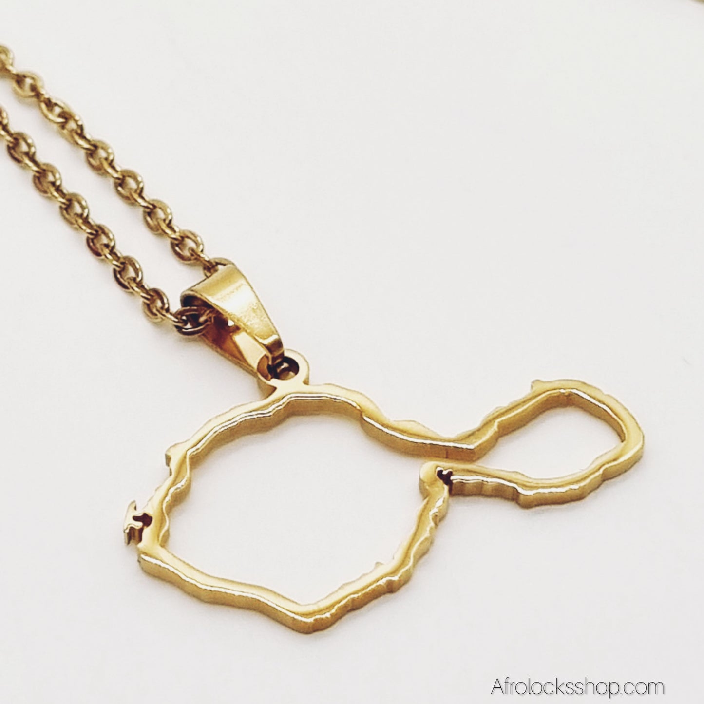 Collier Carte de Tahiti – Acier inoxydable 316L (Doré ou Argenté) – Chaîne 50 cm