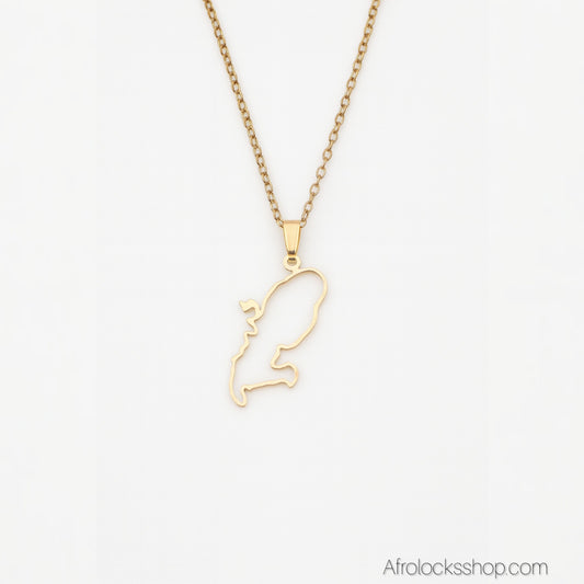 Collier carte Martinique – acier inoxydable 316L doré ou argenté– chaîne 50 cm