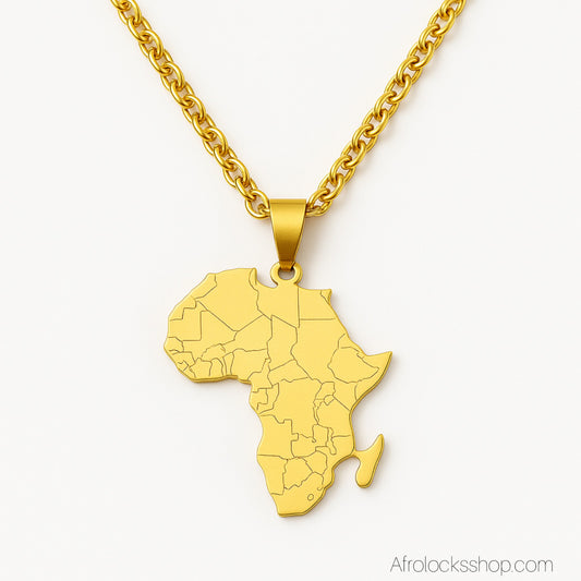 Collier Afrique–Madagascar doré – acier inoxydable gravé des pays – chaîne 50 cm