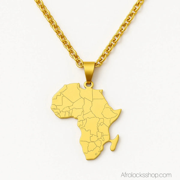 Chaine_pendentif_afrique_Madagascar_acier_dore_1 - Afro Locks Shop
