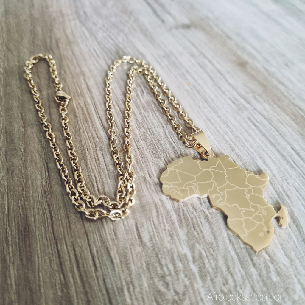 Chaine_pendentif_afrique_Madagascar_acier_dore_2 - Afro Locks Shop