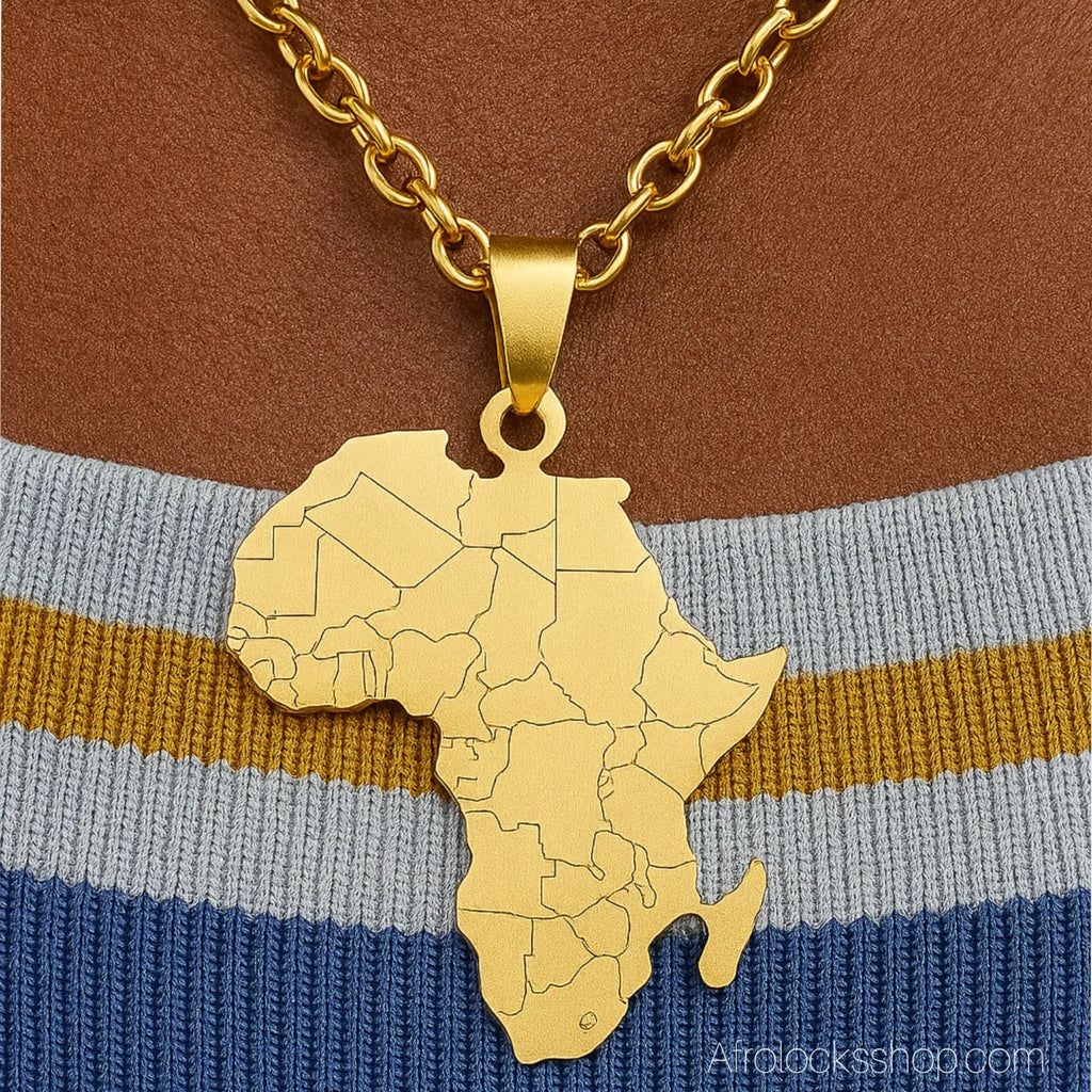 Chaine_pendentif_afrique_Madagascar_acier_dore_4 - Afro Locks Shop