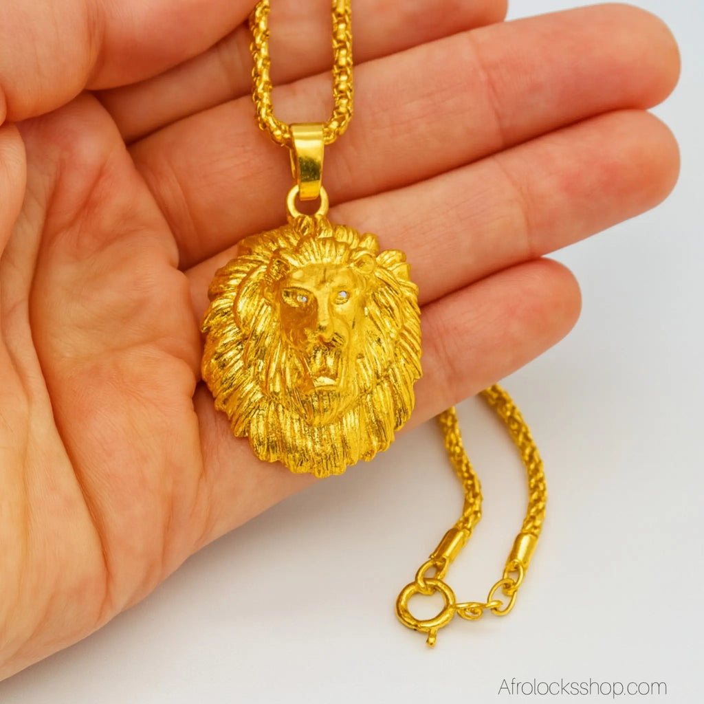 Chaine_pendentif_lion_couleur_or_pour_hommes - Afro Locks Shop