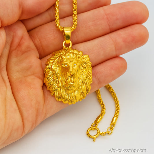 Collier tête de lion doré – Chaîne 60 cm (alliage de zinc léger)