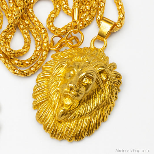 Collier tête de lion doré – Chaîne 60 cm (alliage de zinc léger)