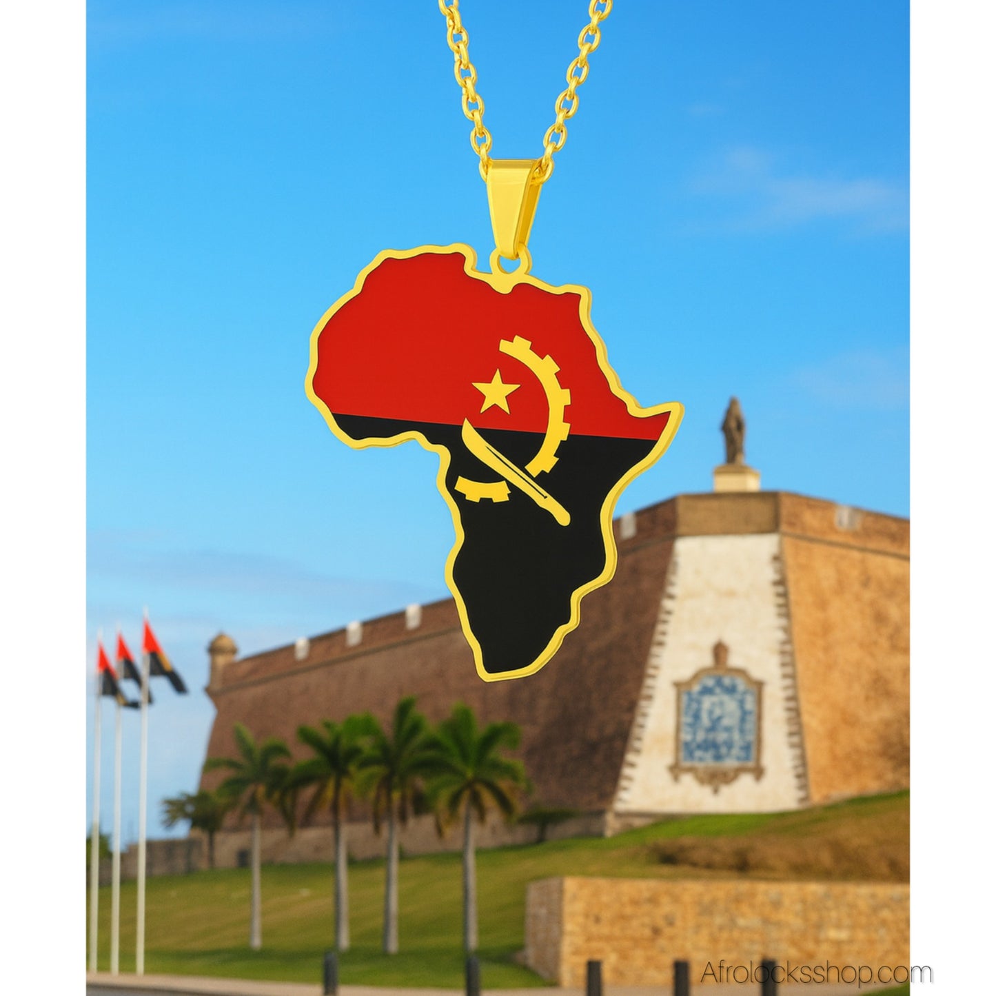 Collier carte d’Afrique – Angola 🇦🇴 en acier inoxydable 316L (chaîne 50 cm)