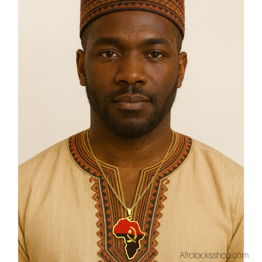 Collier carte d’Afrique – Angola 🇦🇴 en acier inoxydable 316L (chaîne 50 cm)