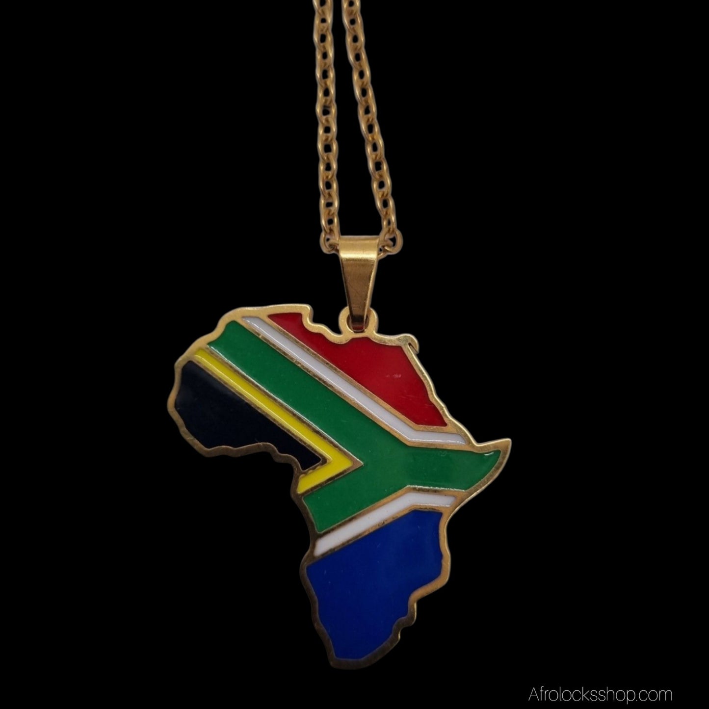 Collier Carte d’Afrique – Drapeau Afrique du Sud 🇿🇦 – Acier inox 316L – Chaîne 50 cm
