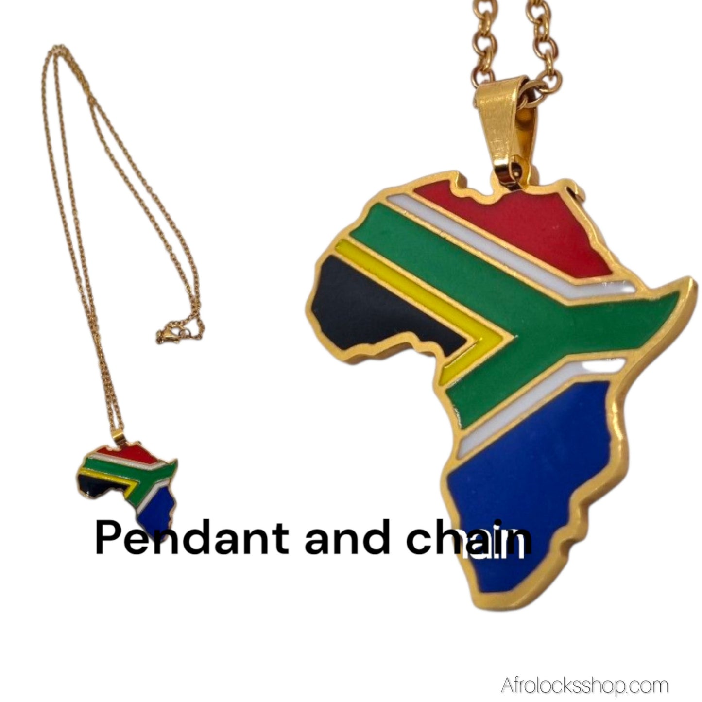 Collier Carte d’Afrique – Drapeau Afrique du Sud 🇿🇦 – Acier inox 316L – Chaîne 50 cm