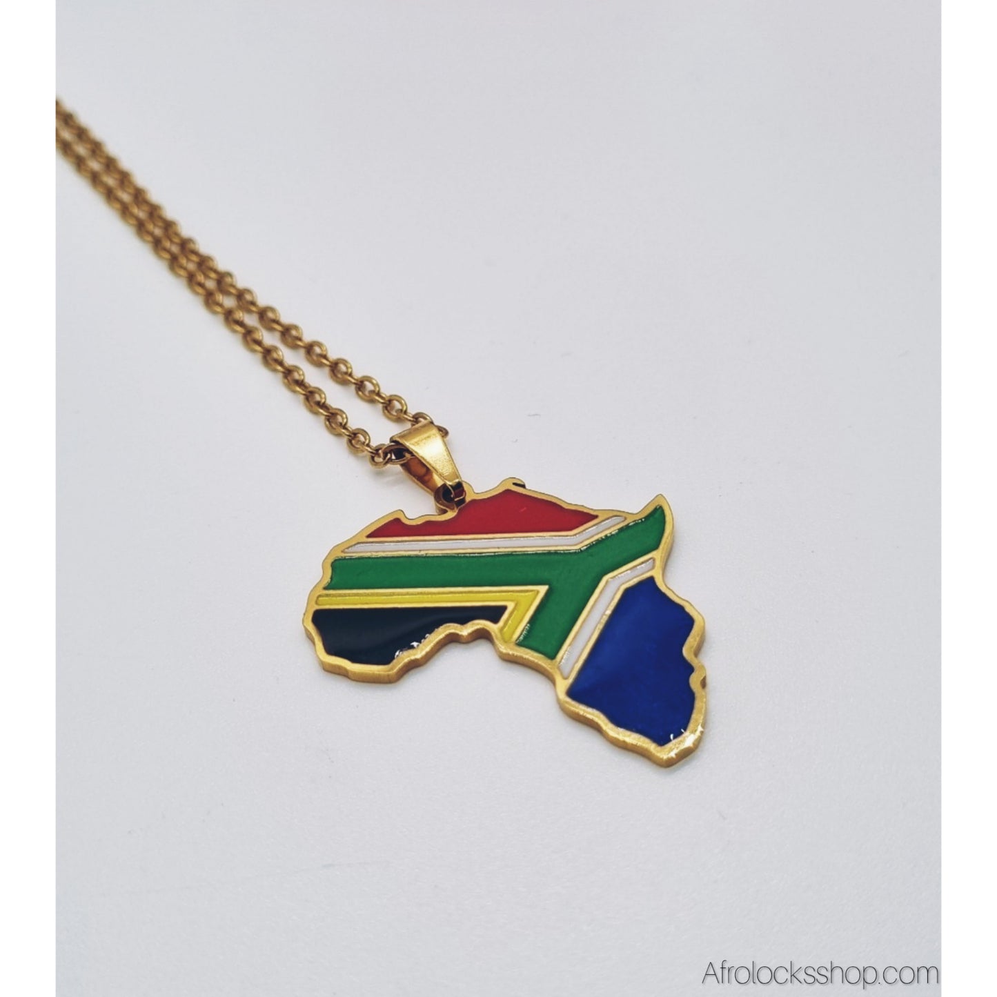 Collier Carte d’Afrique – Drapeau Afrique du Sud 🇿🇦 – Acier inox 316L – Chaîne 50 cm