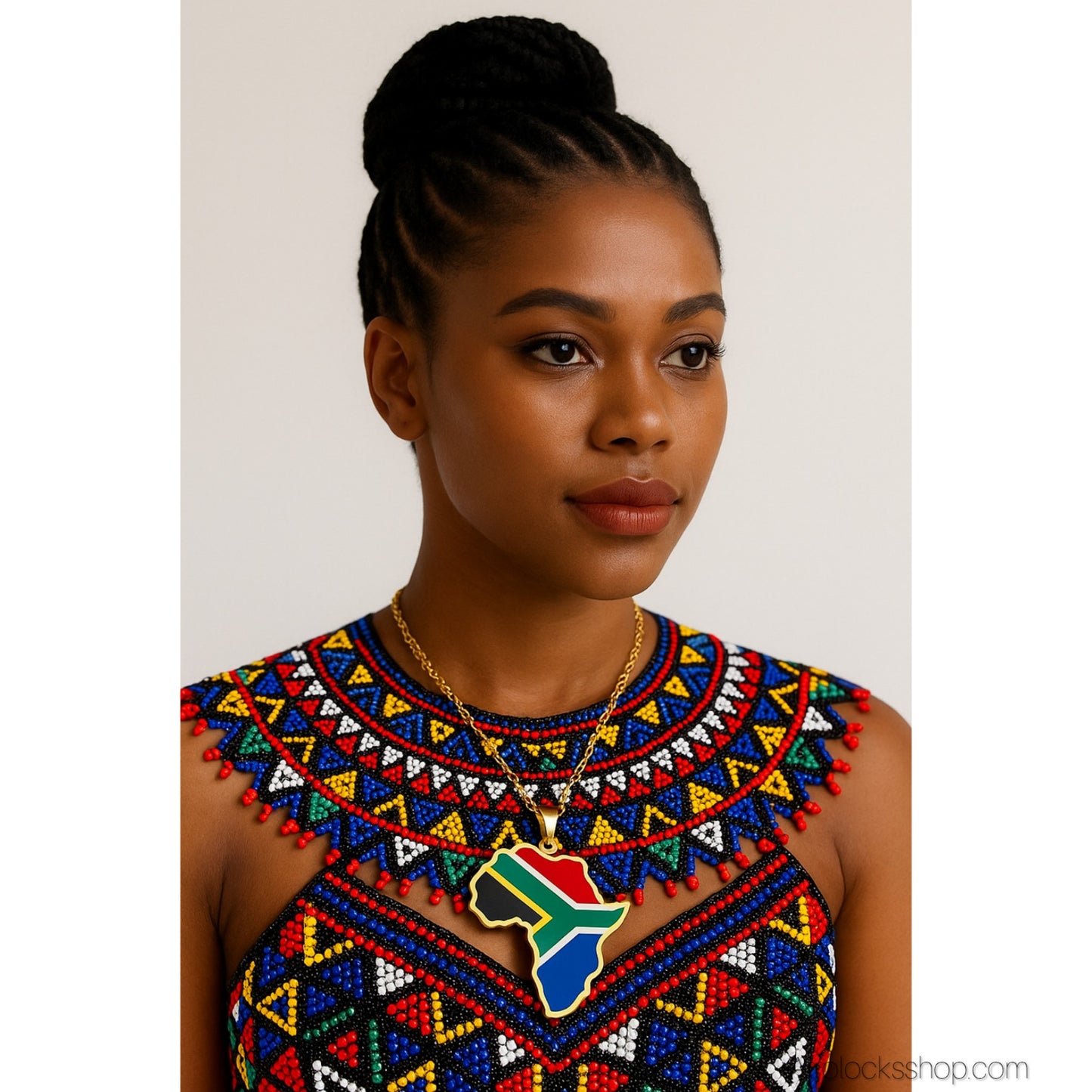 Collier Carte d’Afrique – Drapeau Afrique du Sud 🇿🇦 – Acier inox 316L – Chaîne 50 cm